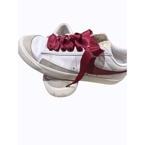 Nike Blazer Low Leather Sneakers Burgundy Swoosh Satin‎ Ribbon Laces Women's